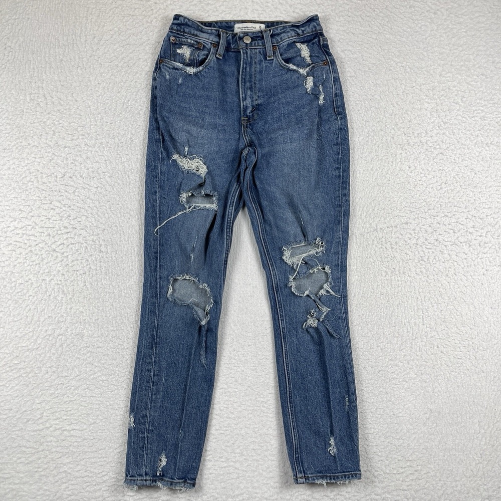 Abercrombie & Fitch Mom Jean Womens 25/0R Blue Distressed Curve Love High Rise